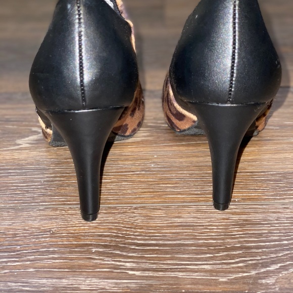 Faux fur faux leather Leopard print Bootie heels - Picture 4 of 7